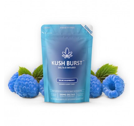 Delta 8 THC Gummies - Kush Burst Blue Raspberry 50mg per Gummy - FREE Shipping!