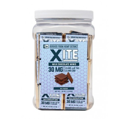 XITE Delta 9 THC Milk Chocolate Bar Minis | Patsy's Hemp Candies 80 Piece Tubs - FREE Shipping!